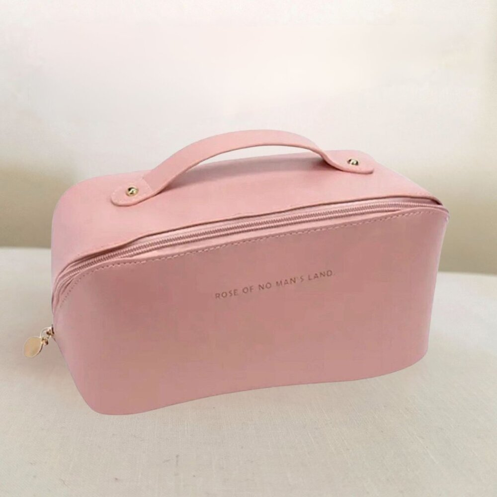 Cosmetics Makeup Organizer Bag with Handle Pink Large Capacity Perfect for Trave